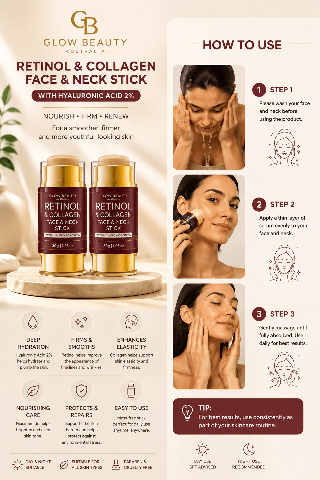 Retinol & Collagen Face & Neck Stick - Skincare - Glow Beauty