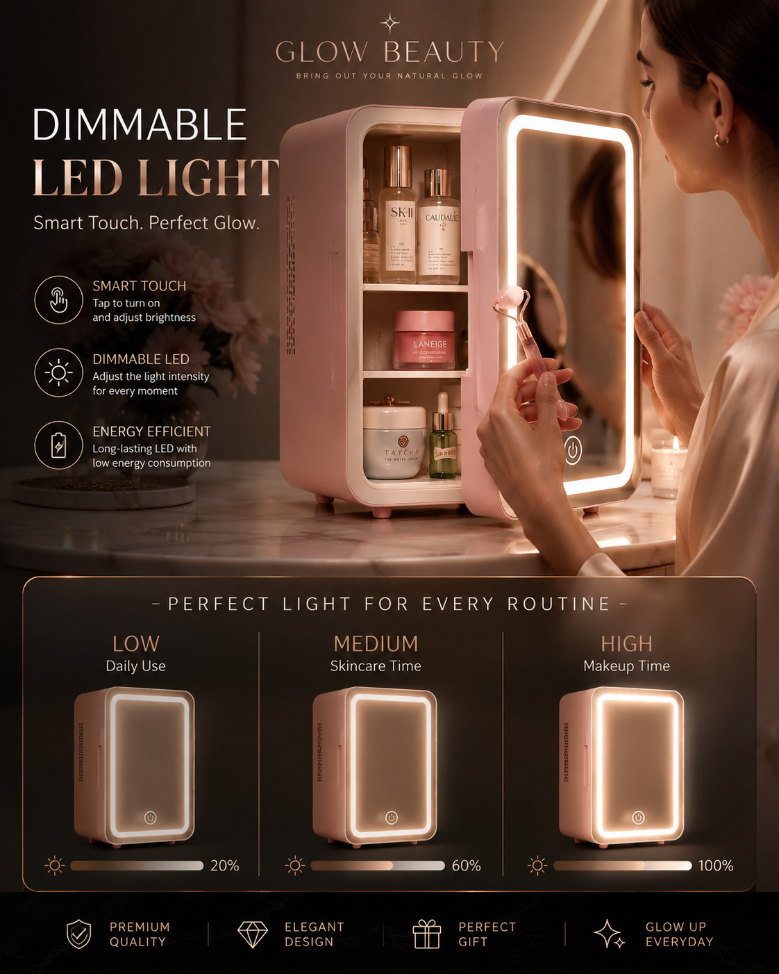 LED Mirror Mini Cosmetic Fridge 6L | Cooler & Warmer ⭐