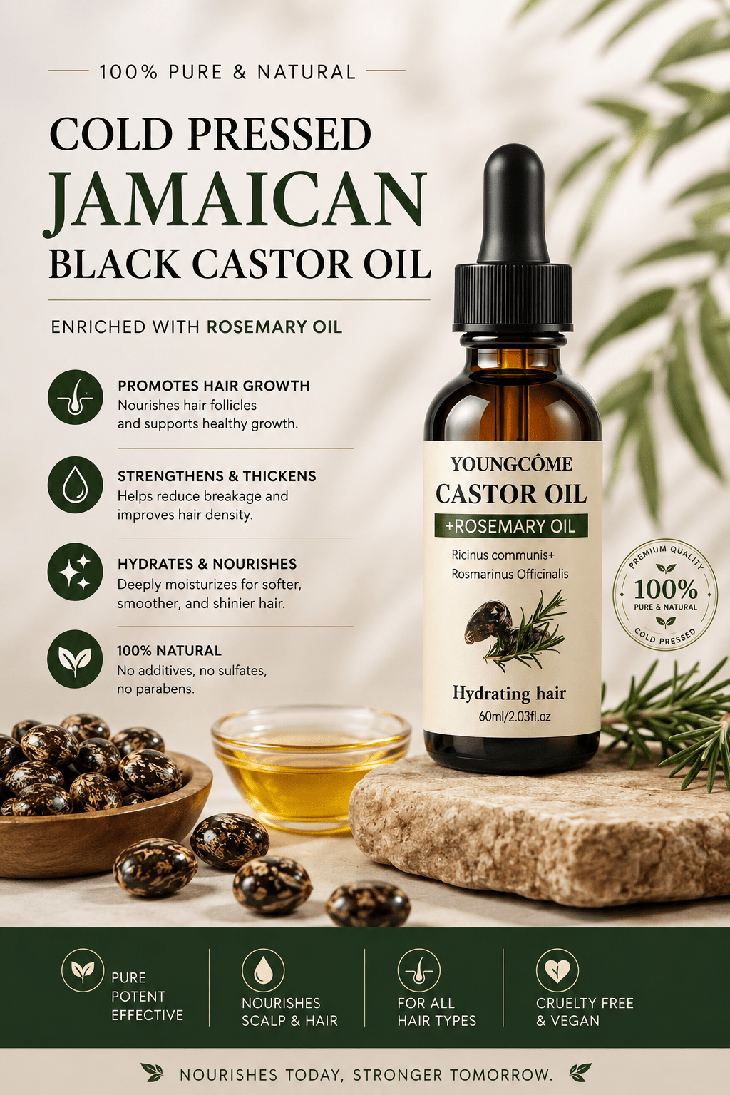 Rosemary & Castor Hair Growth Oil | Strengthen & Shine - Hair Care - Glow Beauty