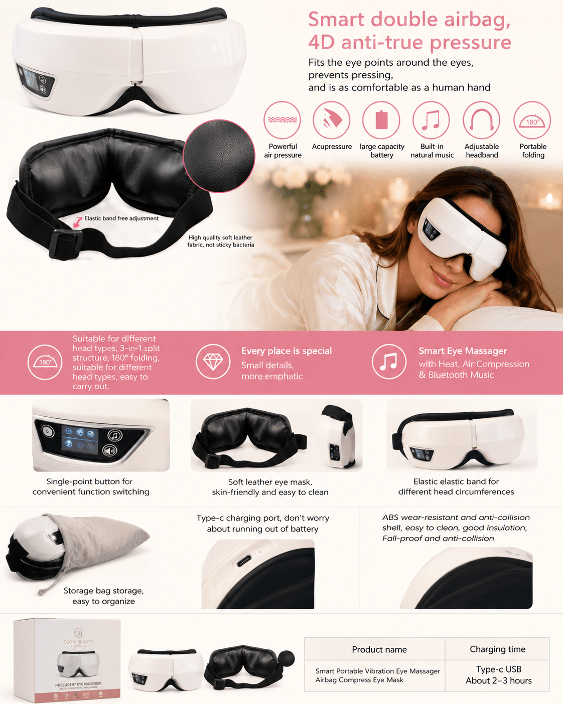 Smart Eye Massager with Heat, Air Compression & Bluetooth Music - Beauty Devices - Glow Beauty