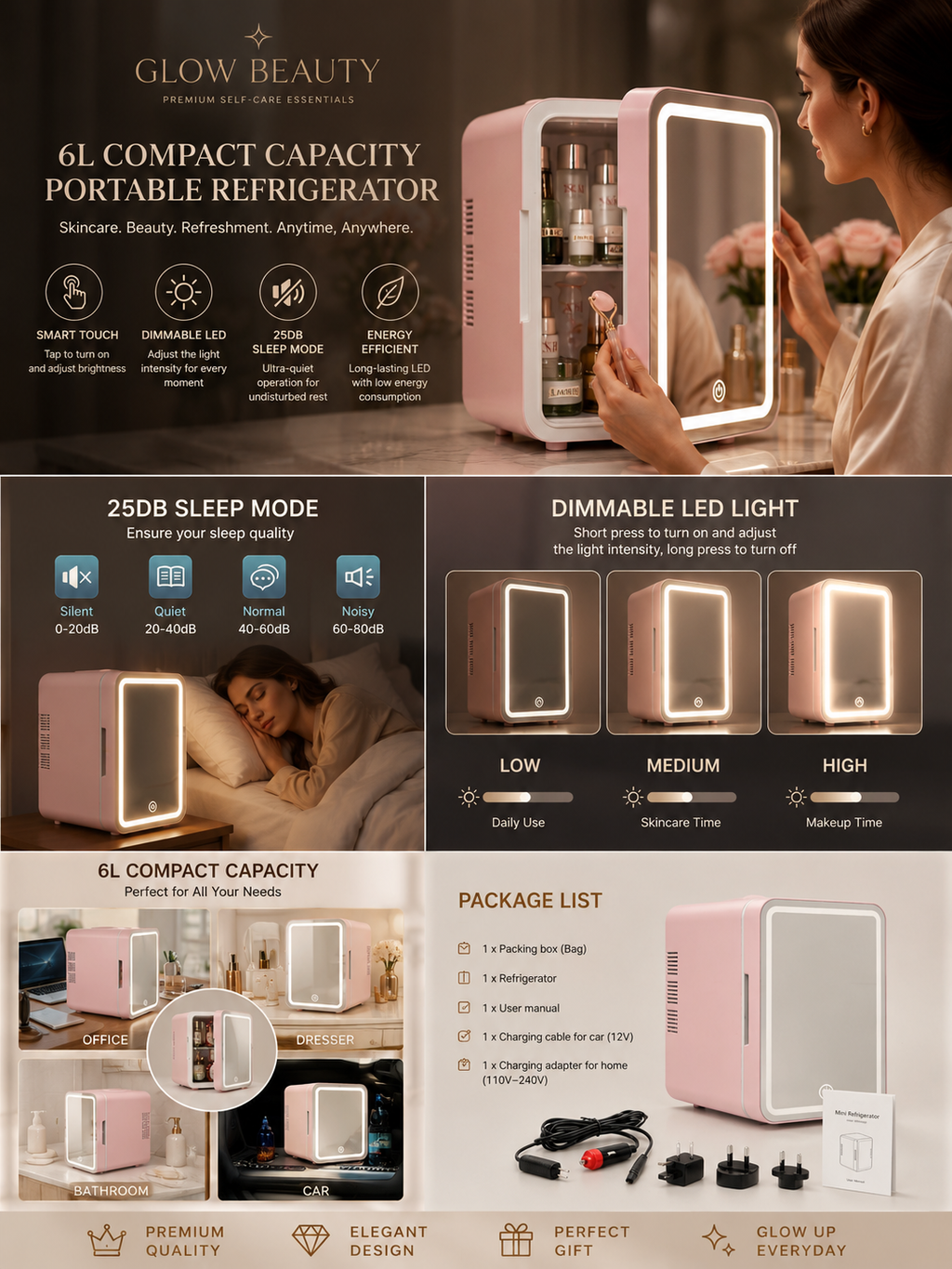 LED Mirror Mini Cosmetic Fridge 6L | Cooler & Warmer ⭐