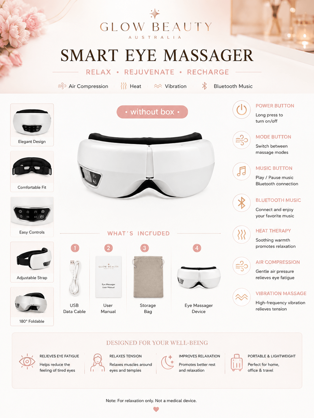 Smart Eye Massager with Heat, Air Compression & Bluetooth Music - Beauty Devices - Glow Beauty