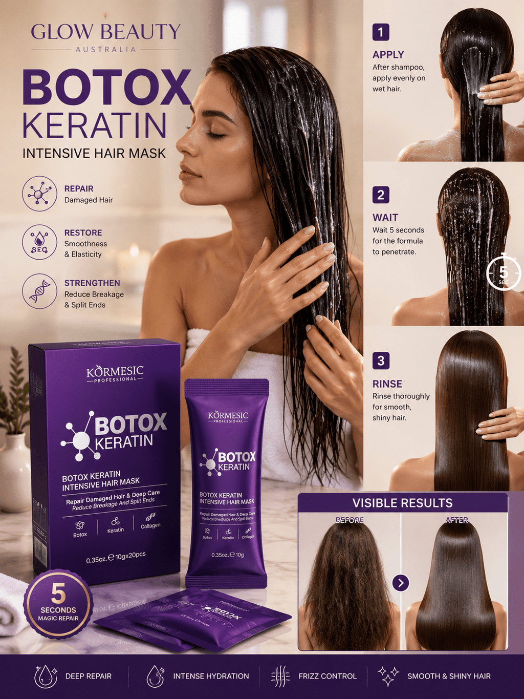 Keratin Hair Mask | Deep Repair & Intensive Moisture - Hair Care- Glow Beauty