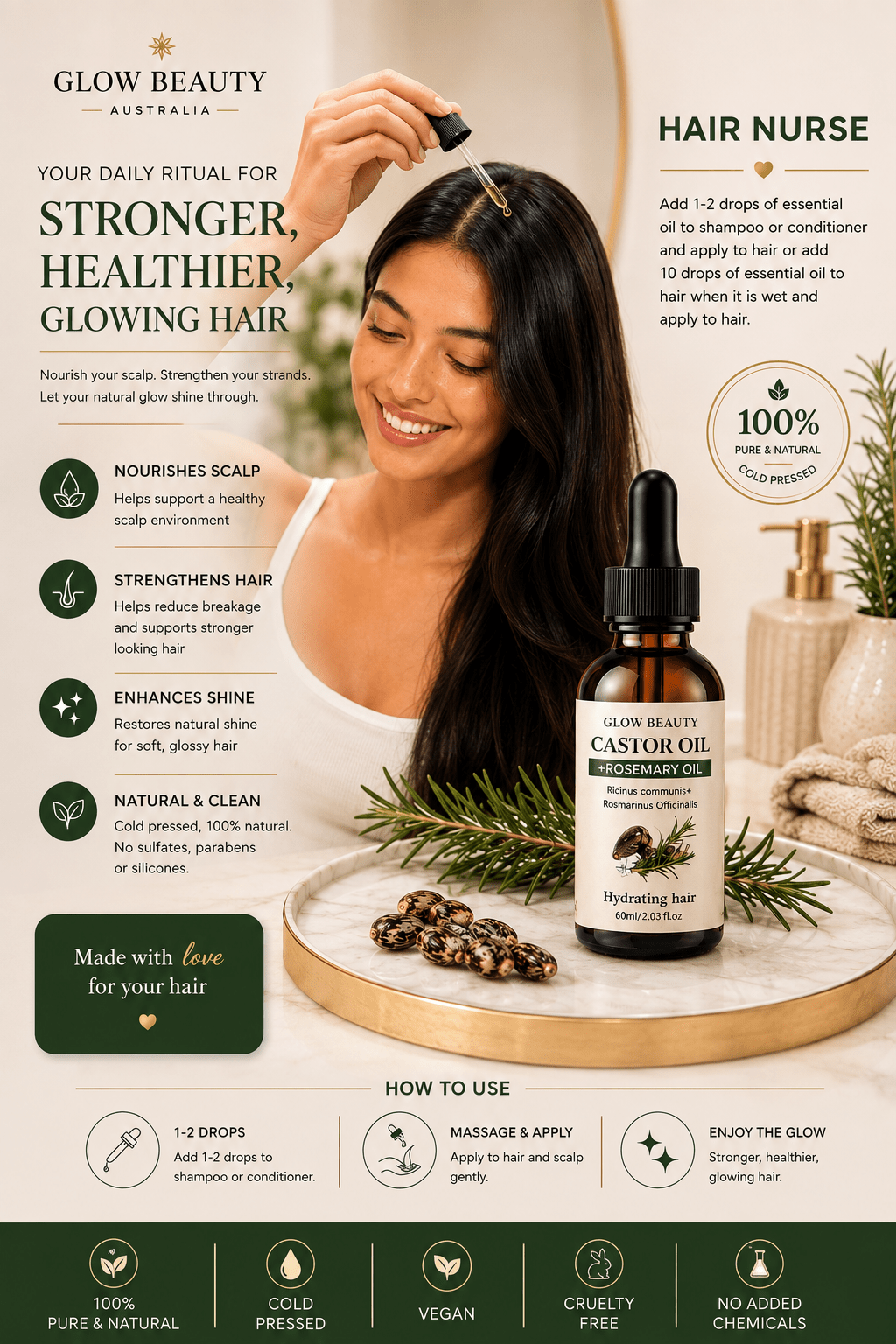 Rosemary & Castor Hair Growth Oil | Strengthen & Shine - Hair Care - Glow Beauty