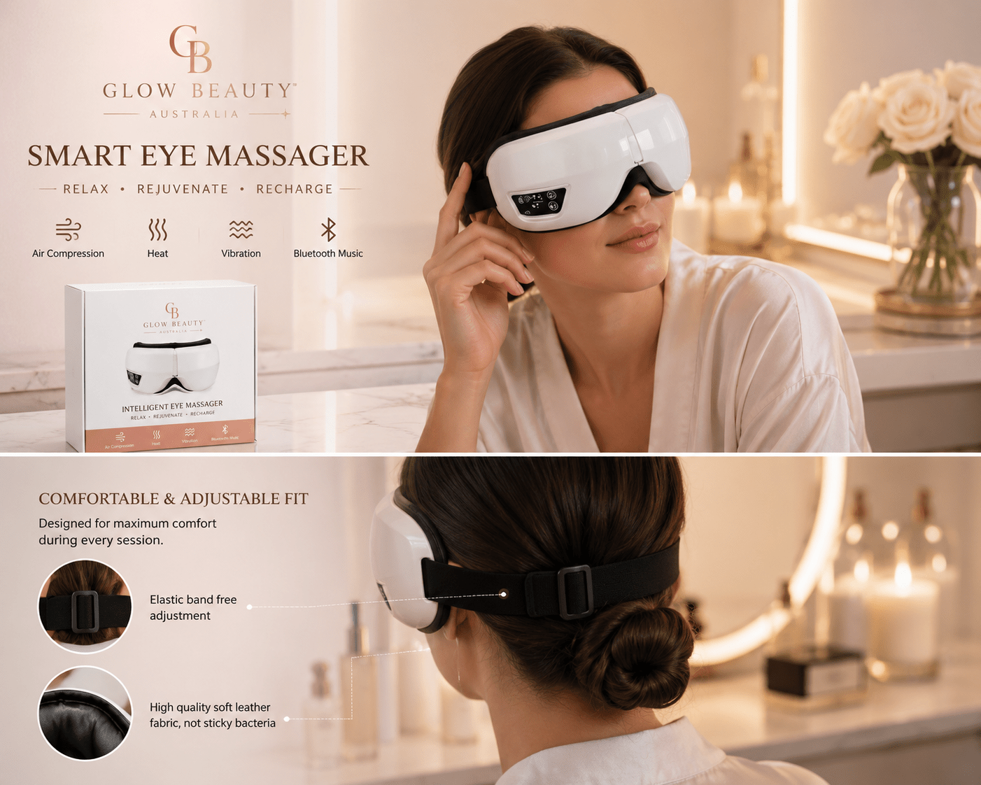 Smart Eye Massager with Heat, Air Compression & Bluetooth Music - Beauty Devices - Glow Beauty