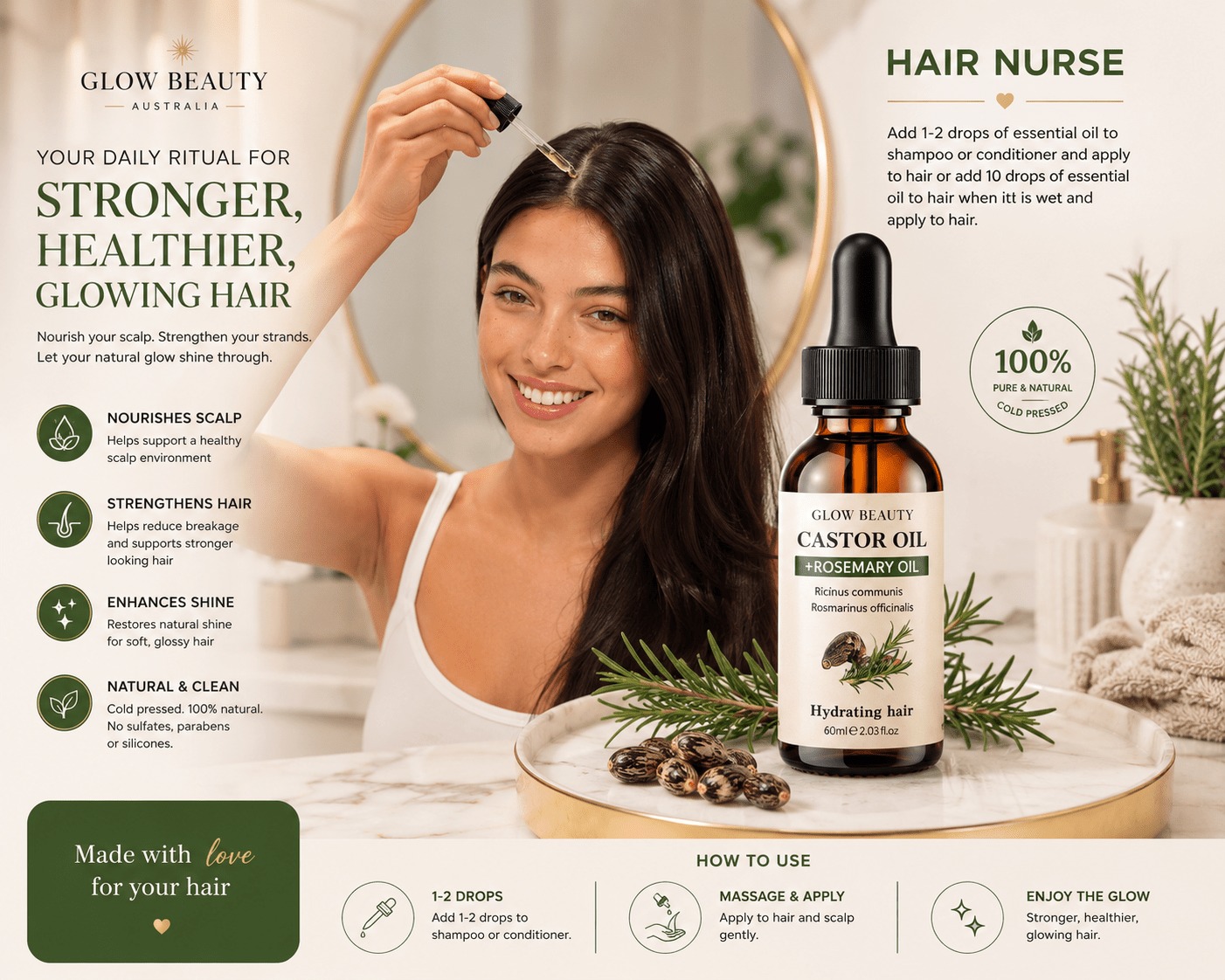 Rosemary & Castor Hair Growth Oil | Strengthen & Shine - Hair Care - Glow Beauty