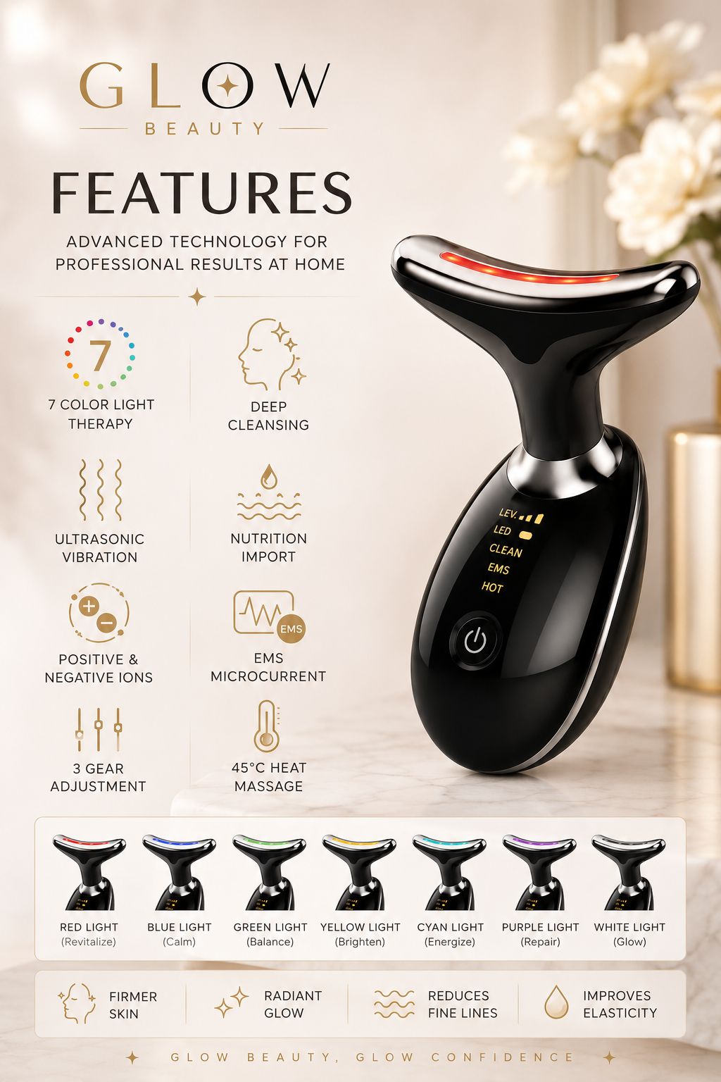 LED Face & Neck Massager | 7-Color Therapy