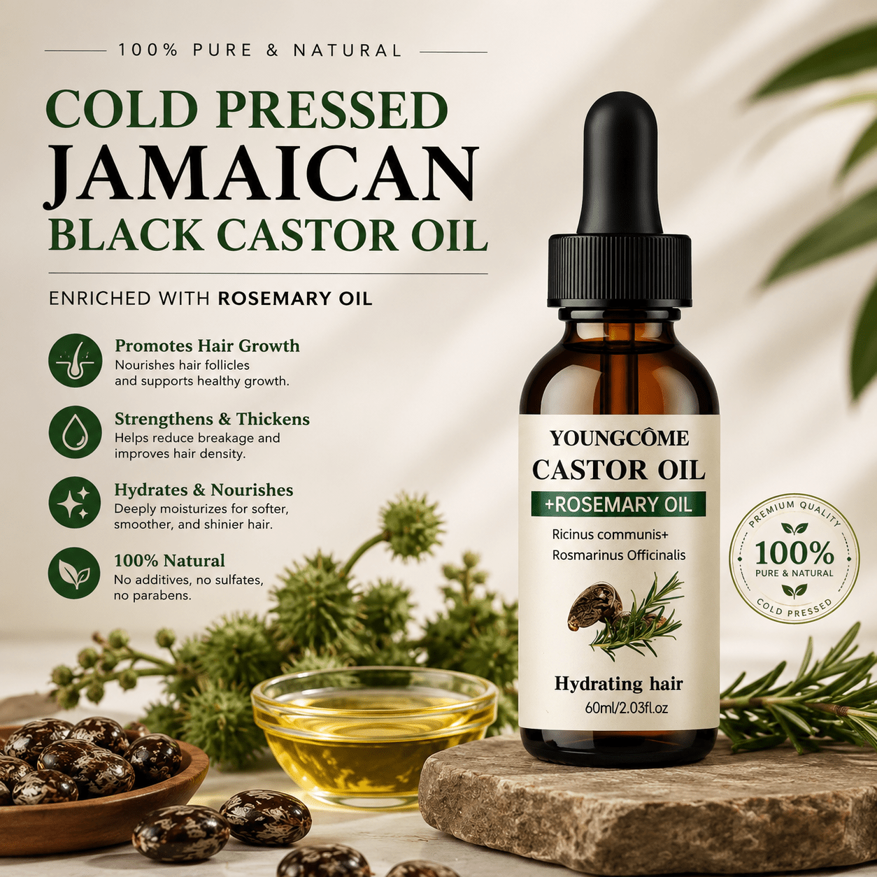 Rosemary & Castor Hair Growth Oil | Strengthen & Shine - Hair Care - Glow Beauty