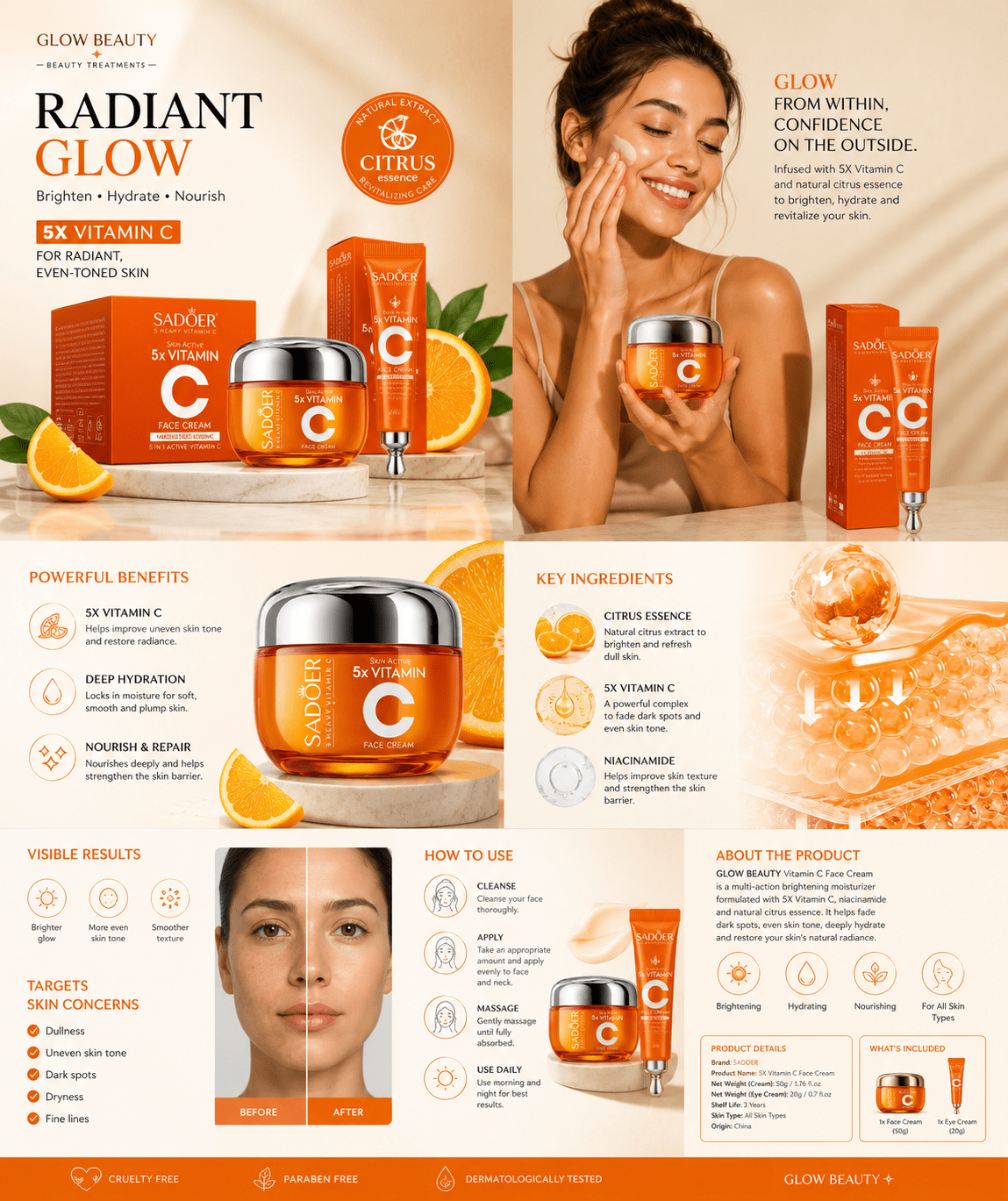 Vitamin C Brightening Face Cream - Skincare - Glow Beauty