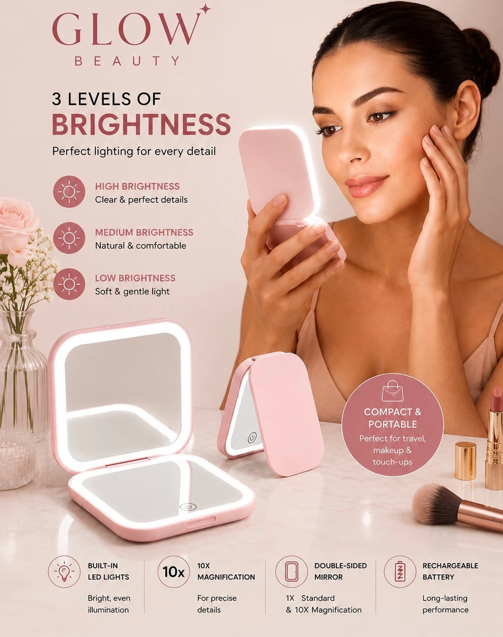 LED Makeup Mirror | 10X Magnification
