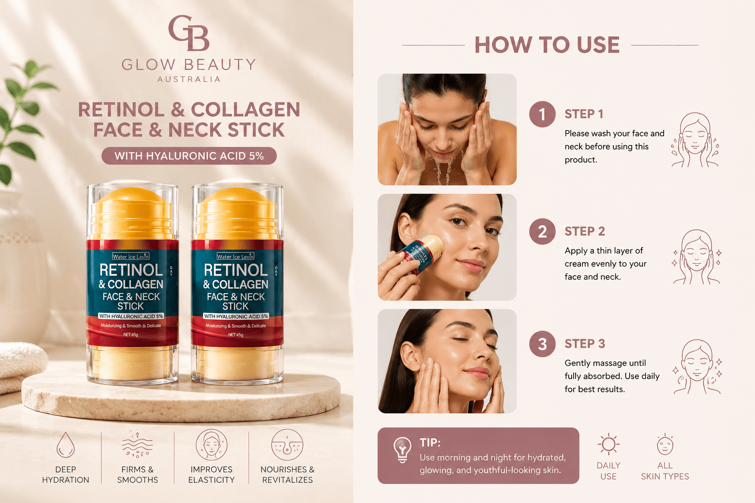 Retinol & Collagen Face & Neck Stick  - Skincare - Glow Beauty
