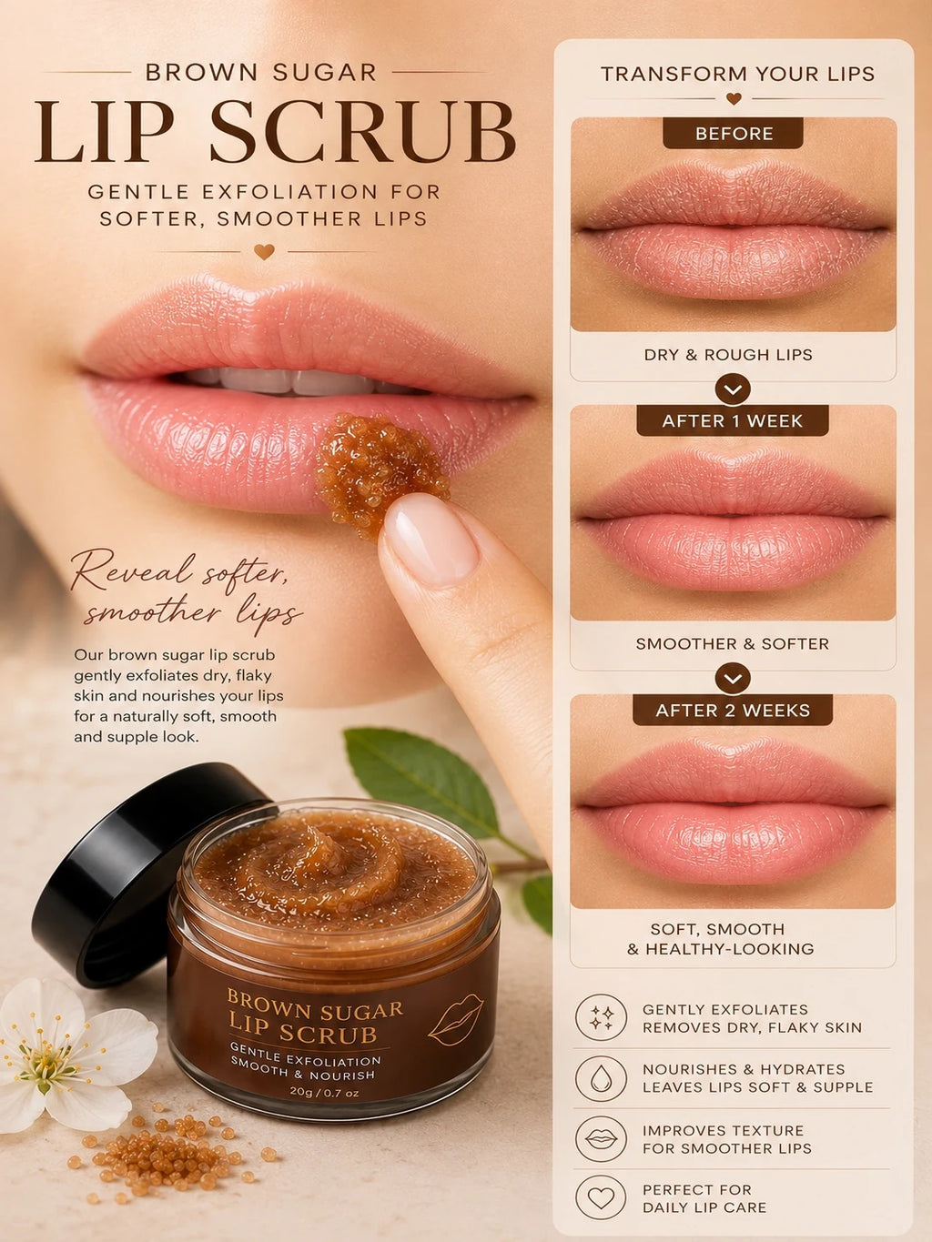 Brown Sugar Lip Scrub | Exfoliating Lip Care